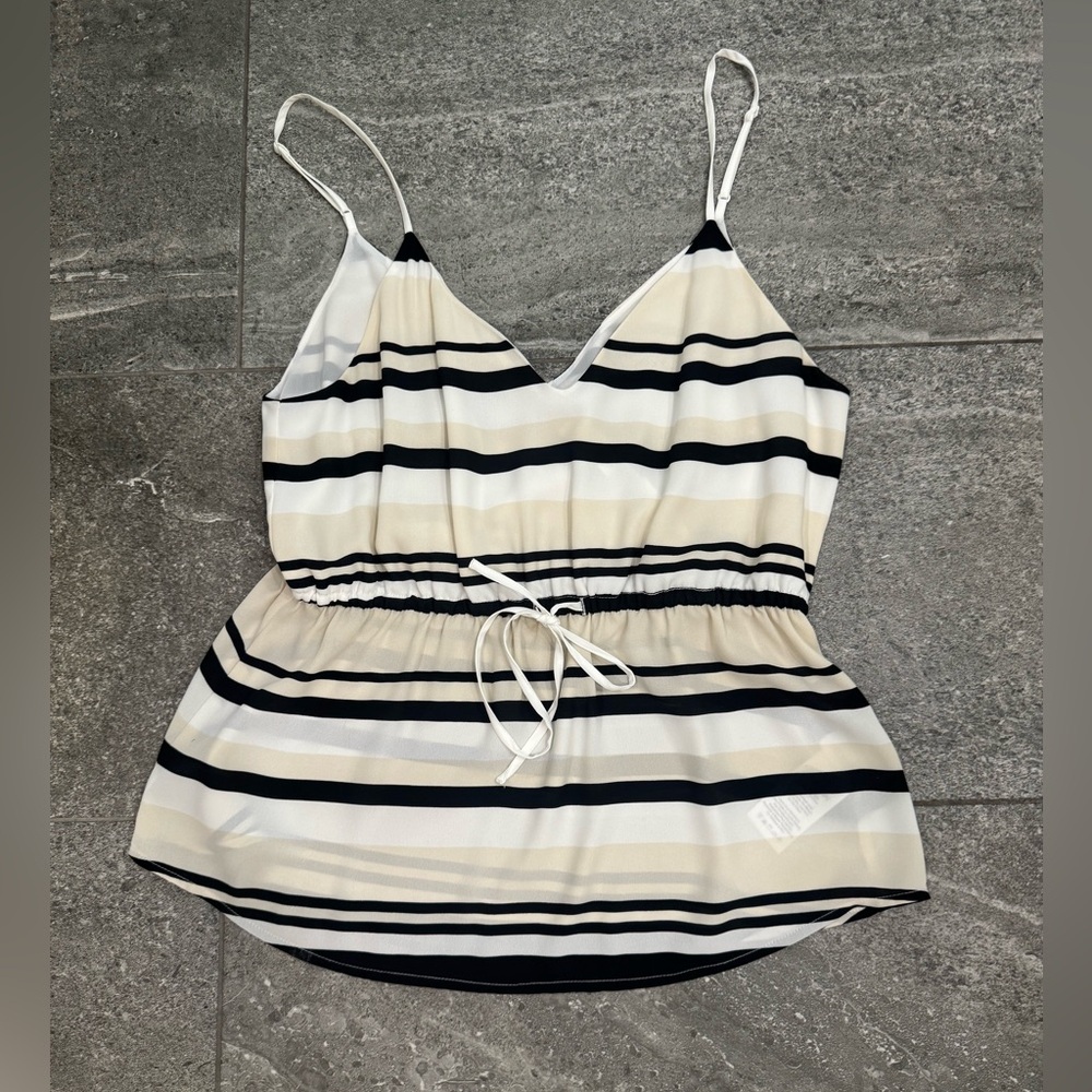 Babaton White and Black Tie Front Camisole